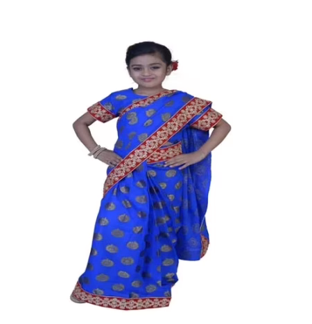 Pazaar Royal Blue Embroidered Party Kids Wear Saree