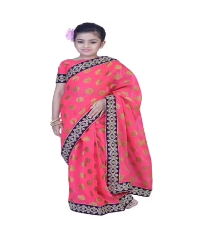 Pazaar Cerise Pink Embroidered Party Kids Wear Saree