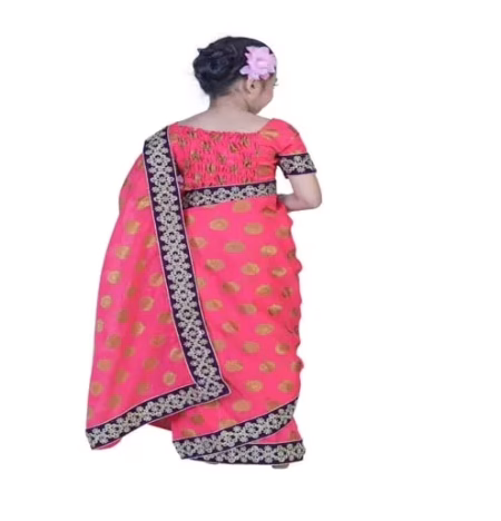 Pazaar Cerise Pink Embroidered Party Kids Wear Saree