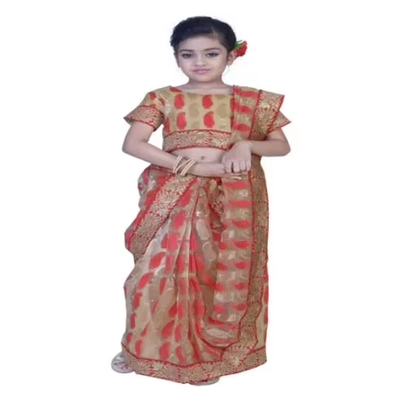 Pazaar Papaya Whip Yellow embroidered party kids wear saree
