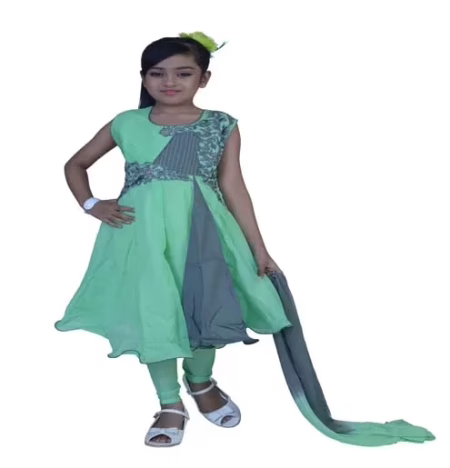 Pazaar Light Jade Green And Slate Green Embroidered Festival Kids Anarkali Suit