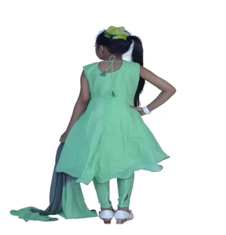 Pazaar Light Jade Green And Slate Green Embroidered Festival Kids Anarkali Suit