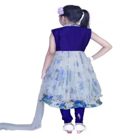 Pazaar Off-white And Persian Blue Embroidered Festival Kids Anarkali Suit