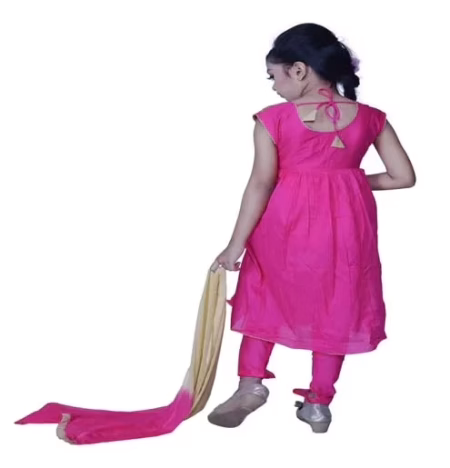 Pazaar Persian-Rose Pink And Peach Yellow Embroidered Festival Kids Anarkali Suit