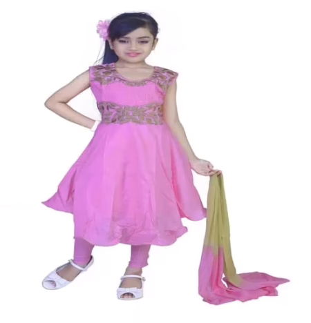 Pazaar Fuchsia Pink Embroidered Festival Kids Anarkali Suit