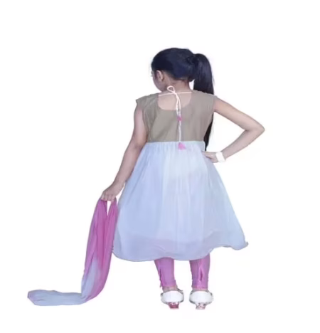 Pazaar Off-white And Persian Pink Embroidered Festival Kids Anarkali Suit