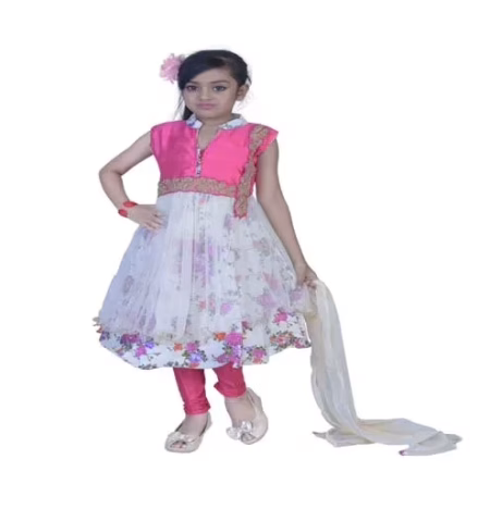 Pazaar Off-white And Hot Pink Embroidered Festival Kids Anarkali Suit