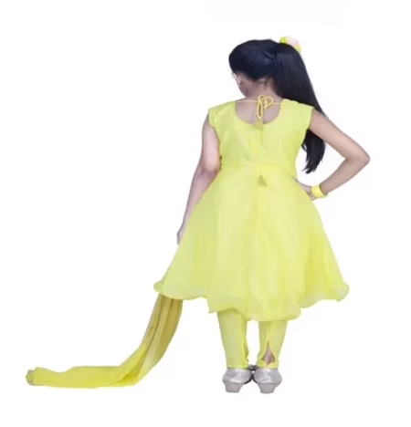Pazaar Cream Yellow Embroidered Festival Kids Anarkali Suit