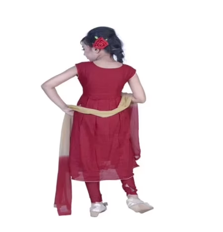 Pazaar Rose-madder Red And Peach Yellow Embroidered Festival Kids Anarkali Suit