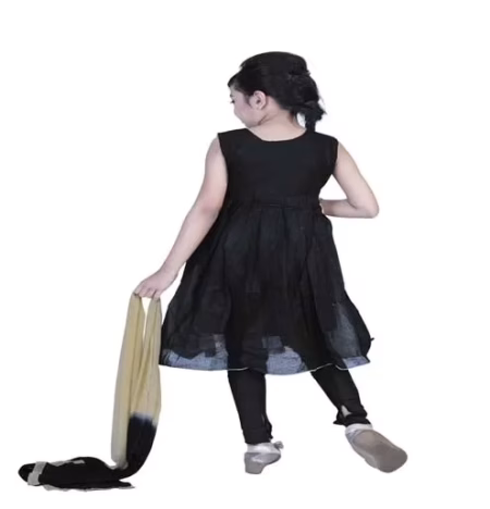 Pazaar Black And Peach Yellow Embroidered Festival Kids Anarkali Suit
