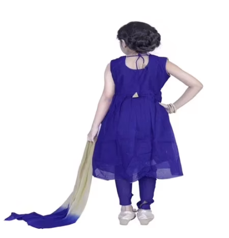 Pazaar Persian Blue And Peach Yellow Embroidered Festival Kids Anarkali Suit