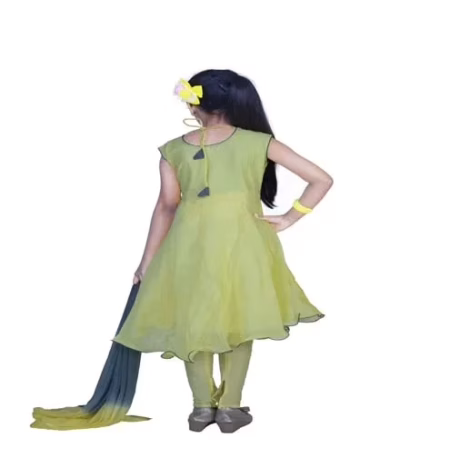 Pazaar Lemon Yellow and Slate Gray Embroidered Festival Kids Anarkali Suit