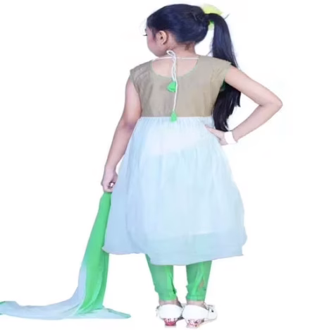 Pazaar Off-white And Celadon Green Embroidered Festival Kids Anarkali Suit