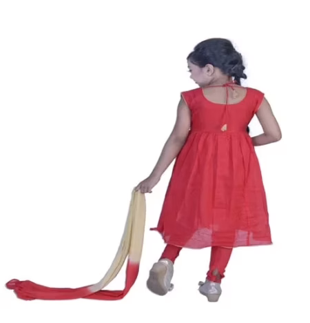 Pazaar Rose-Madder Red And Peach Yellow Embroidered Festival Kids Anarkali Suit