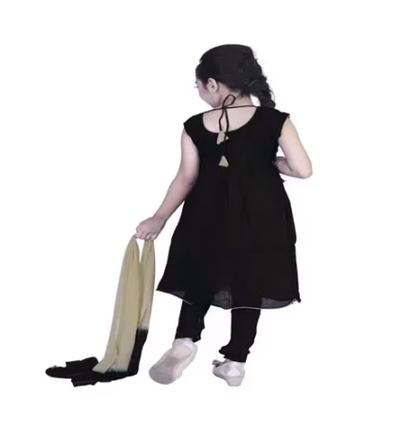 Pazaar Black And Peach Yellow Embroidered Festival Kids Anarkali Suit