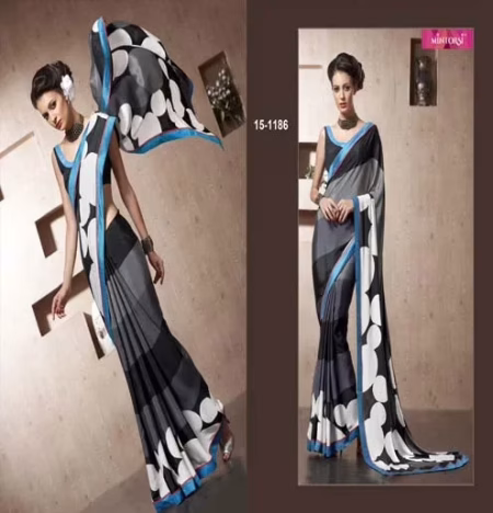 black and grey crepe silk Saree