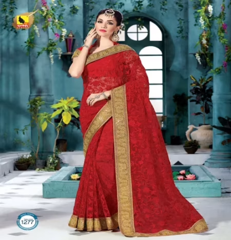 Shringar Red New Fancy Net Saree