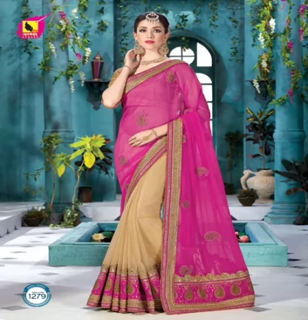 Shringar Magenta Cream New Fancy Georgette Chiffon Saree