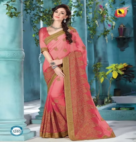 Shringar Hot Pink New Fancy Satin Chiffon Saree