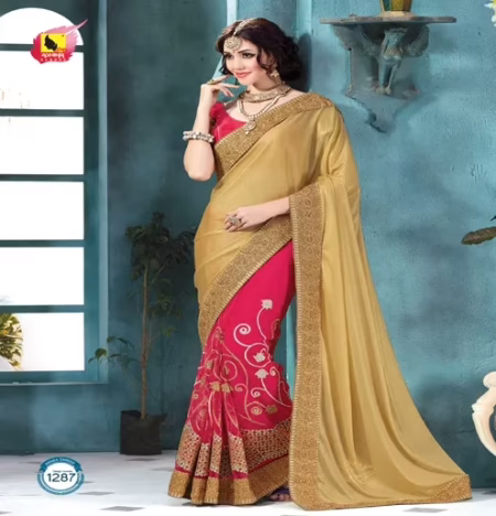 Shringar Deep Pink,Cream New Fancy Lacyra,Net Saree