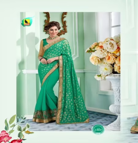 Sayna 2 Spring Green New Fancy Georgette Chiffon Saree