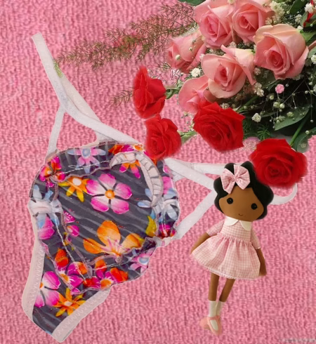 Black Floral White String Thong