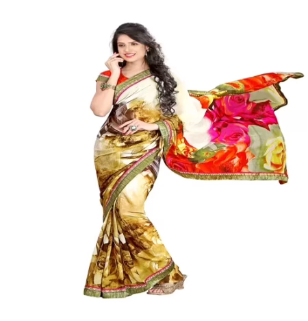 Rock-Fashion Multi Colour Weightless Printed Work Saree