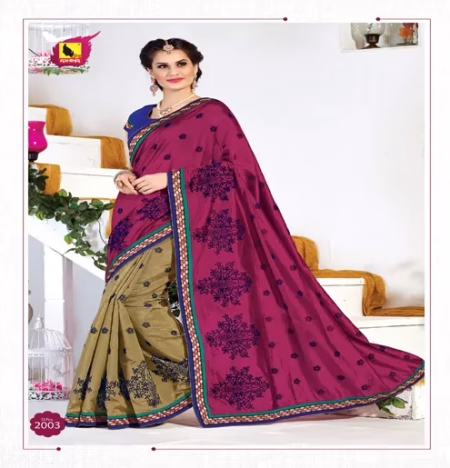 Kangana Dark Pink & Chiku Dupion Silk Saree