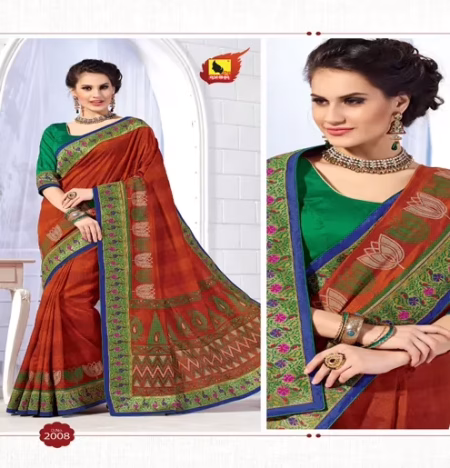 Kangana Dark Orange Dupion Silk Saree