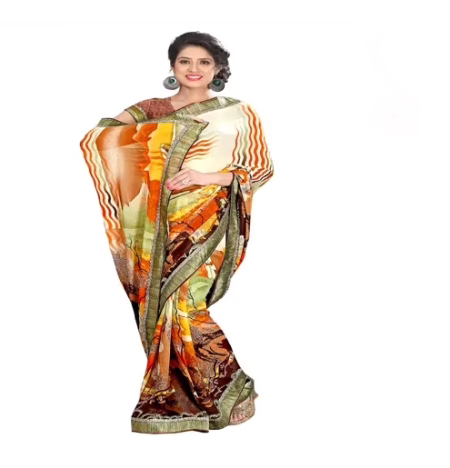 Rock-Fashion Multi Colour Weightless Printed Work Saree