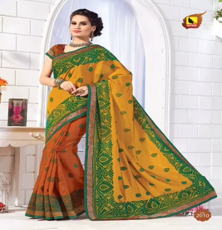 Kangana Orange Dupion Silk Saree