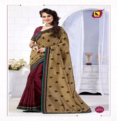 Kangana Chiku & Maroon Dupion Silk Saree