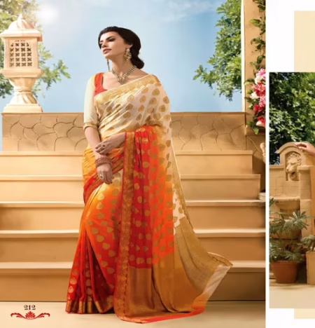 Sakshi Multi Color New Fancy Crepe Silk Saree