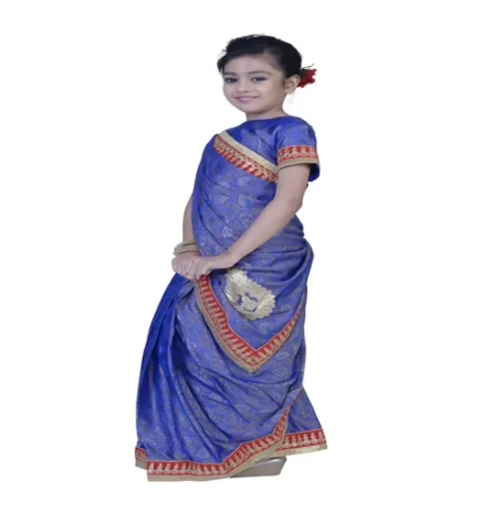 Pazaar Cornflower Blue embroidered party kids wear saree