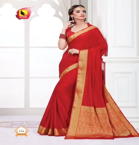 Sindoor 2 Red New Fancy Crepe Saree