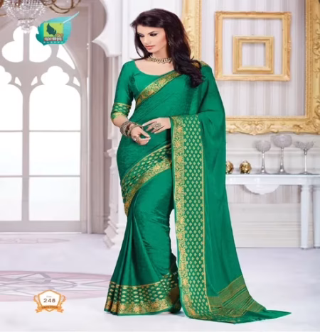 Sindoor 2 Dark Green New Fancy Crepe Saree