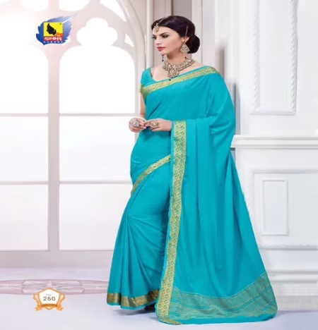 Sindoor 2 Aqua Blue New Fancy Crepe Saree