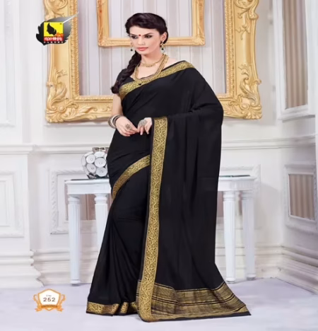 Sindoor 2 Black New Fancy Crepe Saree