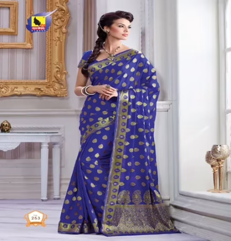 Sindoor 2 Dark Blue New Fancy Crepe Saree