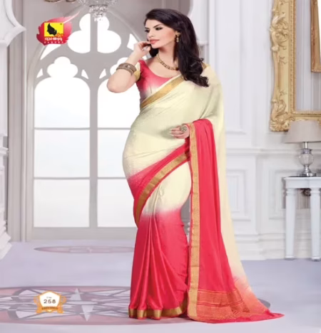 Sindoor 2 Off White Deep Pink New Fancy Crepe Saree