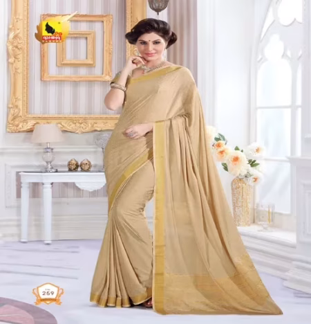 Sindoor 2 Cream New Fancy Crepe Saree