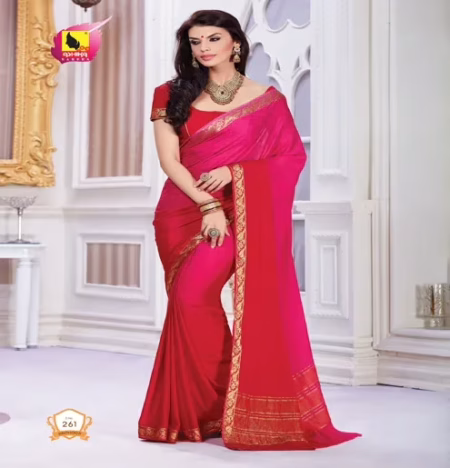 Sindoor 2 Deep Pink New Fancy Crepe Saree