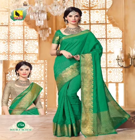 Rudraksha Green New Fancy Tussar Silk Saree