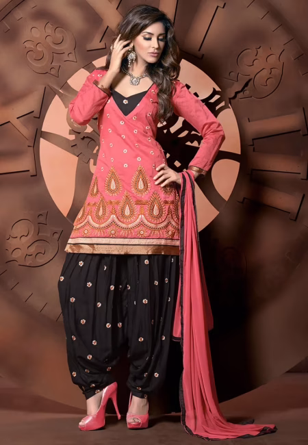 Antra Peach Color Embroidered Designer Unstitched Salwar Kameez