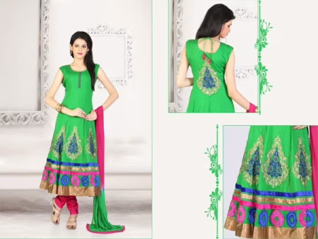 Pazaar Kaanchi Lime Green Embroidered Anarkali Salwar Kameez