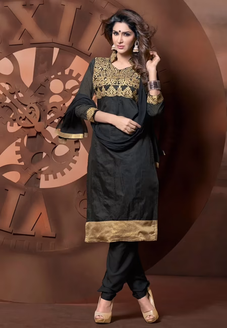 Antra Black Color Embroidered Designer Unstitched Salwar Kameez