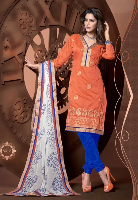 Antra Orange Color Embroidered Designer Unstitched Salwar Kameez