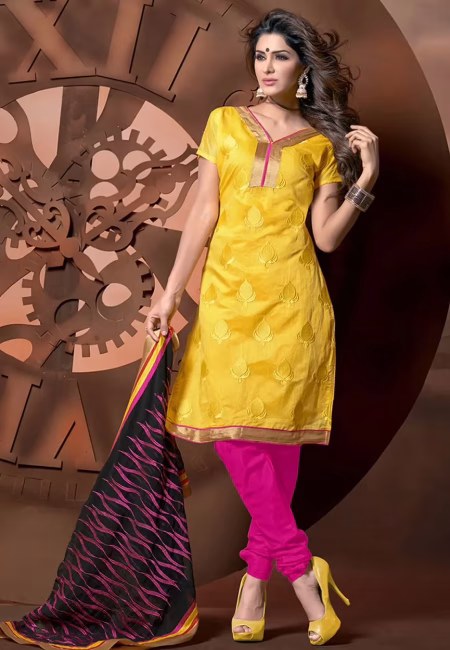 Antra Yellow Color Embroidered Designer Unstitched Salwar Kameez