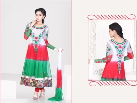 Pazaar Kaanchi Off White & Madder Red Embroidered Anarkali Salwar Kameez