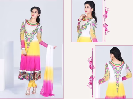 Pazaar Kaanchi Off White & Yellow Embroidered Anarkali Salwar Kameez